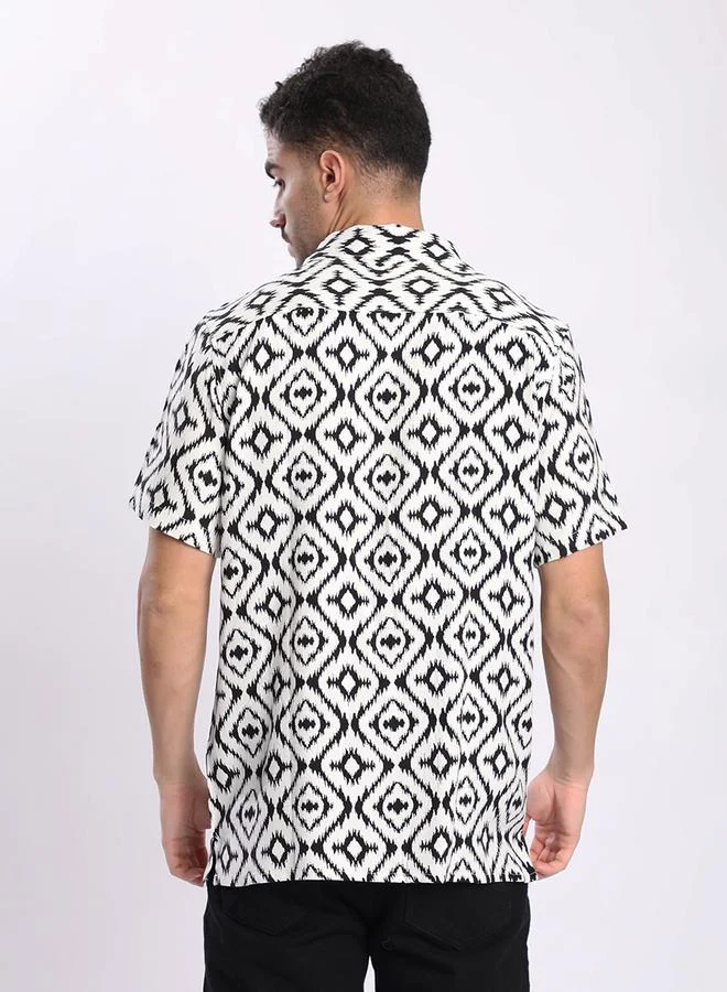 Styli Men White All Over Print Resort Collar Shirt By Bene Kleed
