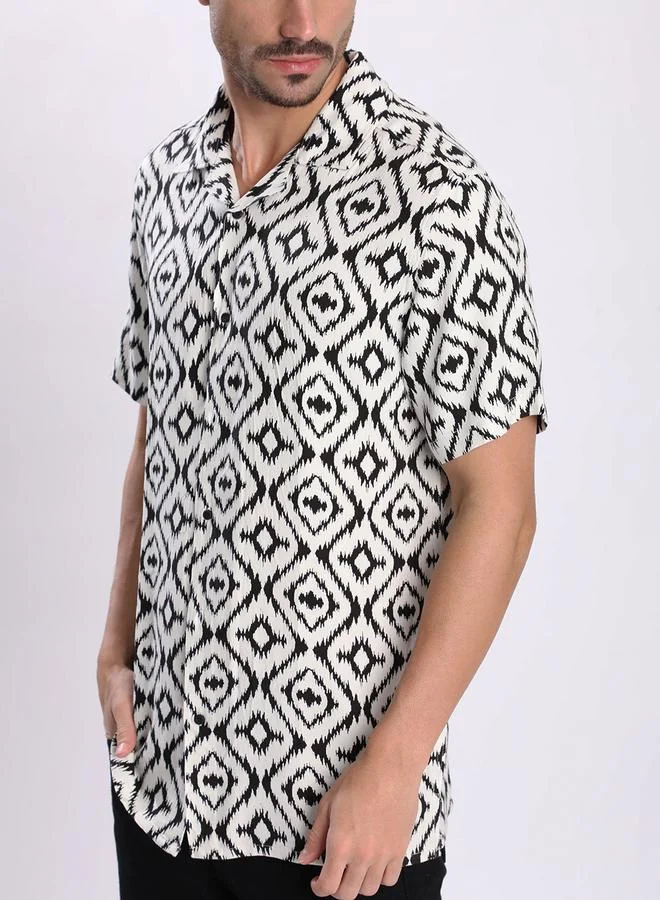 Styli Men White All Over Print Resort Collar Shirt By Bene Kleed