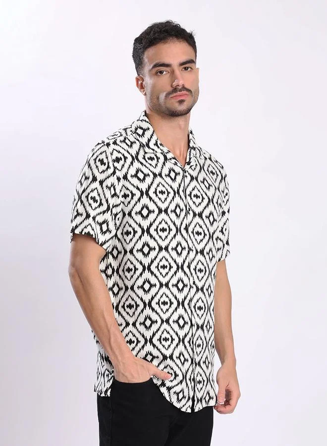 Styli Men White All Over Print Resort Collar Shirt By Bene Kleed