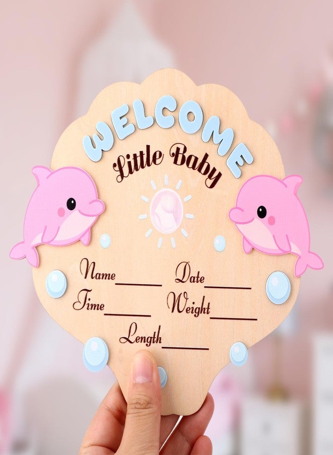 Penitue Baby Announcement Sign, 7.2x5.91x0.12in/18.3x15x0.3cm Cute Hello World Wooden Newborn Welcome Name Sign with Holder for Birth Baby Shower Hospital Nursery Photo Props Decoration(Ocean Style) - Image 3
