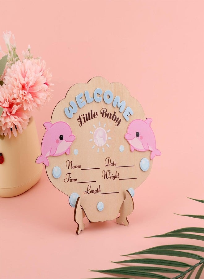 Penitue Baby Announcement Sign, 7.2x5.91x0.12in/18.3x15x0.3cm Cute Hello World Wooden Newborn Welcome Name Sign with Holder for Birth Baby Shower Hospital Nursery Photo Props Decoration(Ocean Style) - Image 5