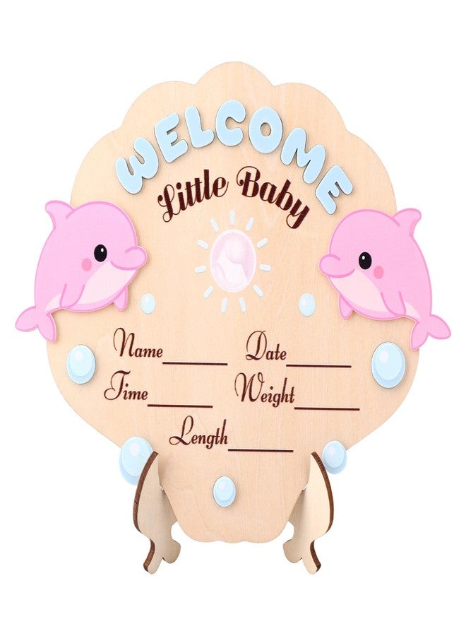 Penitue Baby Announcement Sign, 7.2x5.91x0.12in/18.3x15x0.3cm Cute Hello World Wooden Newborn Welcome Name Sign with Holder for Birth Baby Shower Hospital Nursery Photo Props Decoration(Ocean Style) - Image 1