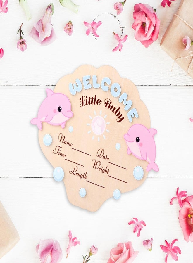 Penitue Baby Announcement Sign, 7.2x5.91x0.12in/18.3x15x0.3cm Cute Hello World Wooden Newborn Welcome Name Sign with Holder for Birth Baby Shower Hospital Nursery Photo Props Decoration(Ocean Style) - Image 4