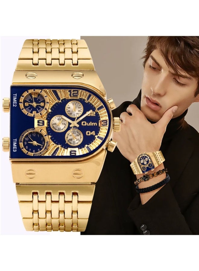Oulm Luxury Gold Watch Men Full Steel Calendar Big Dial Quartz Wristwatch Bracelets Gift Set - Image 2