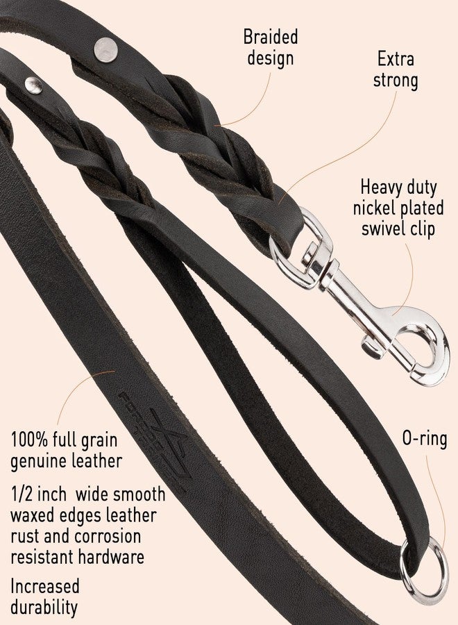 فايبر طوق تدريب للكلاب من الجلد من فايبر، طوله 4 أقدام، مزود بأجزاء معدنية مطلية بالنيكل، طوق جلدي للكلاب من السلالات الكبيرة والمتوسطة والصغيرة (عرض 1/2 بوصة - طول 4 أقدام، نيكل أسود). - Image 2