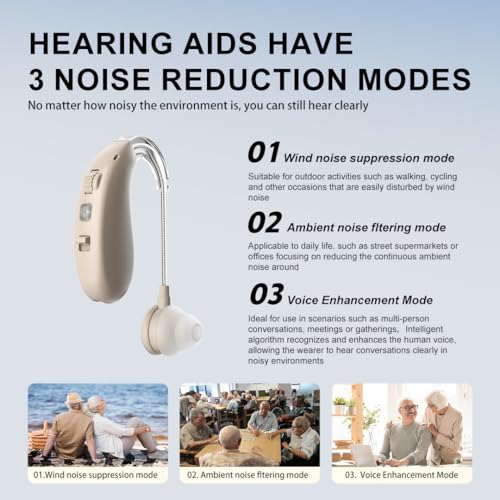 Aika Hearing Aid Machine for Ear Old Age | Rechargeable Hearing Aid for Elderly with Volume Control | Active Noise Control | 3 Noise Reduction Mode | Free Dry Kit | 1 Year Warranty (Beige, For Single Ear) - Image 4