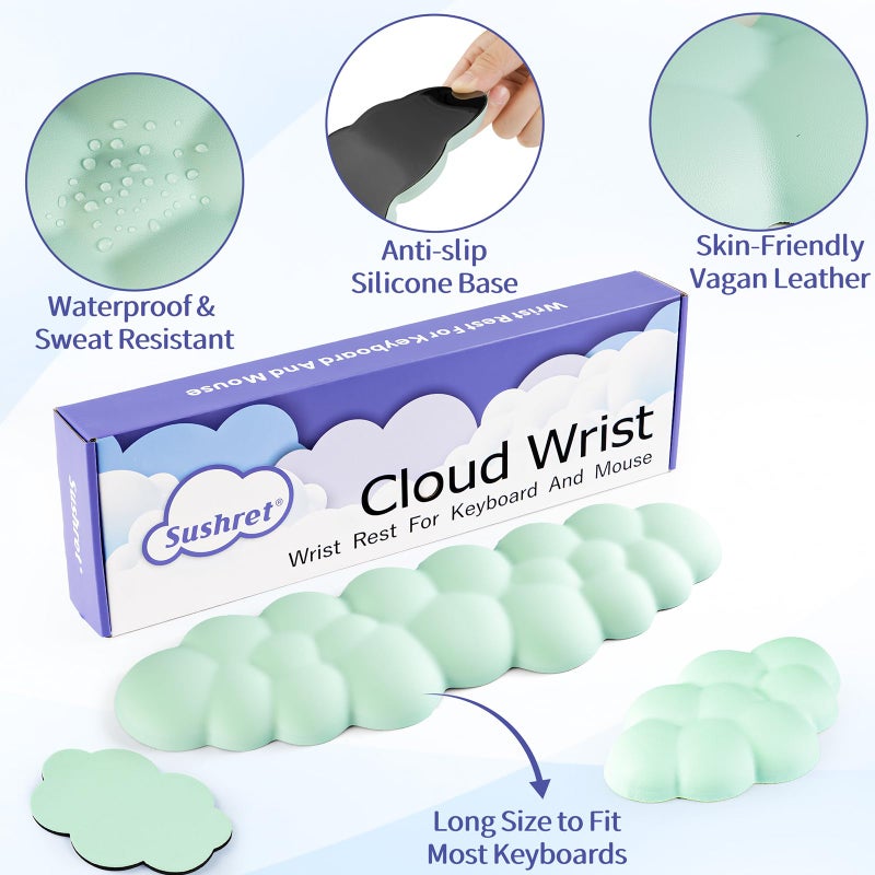 Sushret Cloud Wrist Rest Keyboard, Cloud Keyboard Wrist Pad Set with PU Leather Memory Foam, Cute Arm Rest for Palm Support, PC/Gaming Desk Accessories/Office Setup/Computer Hand Cushion - Light Green - Image 5