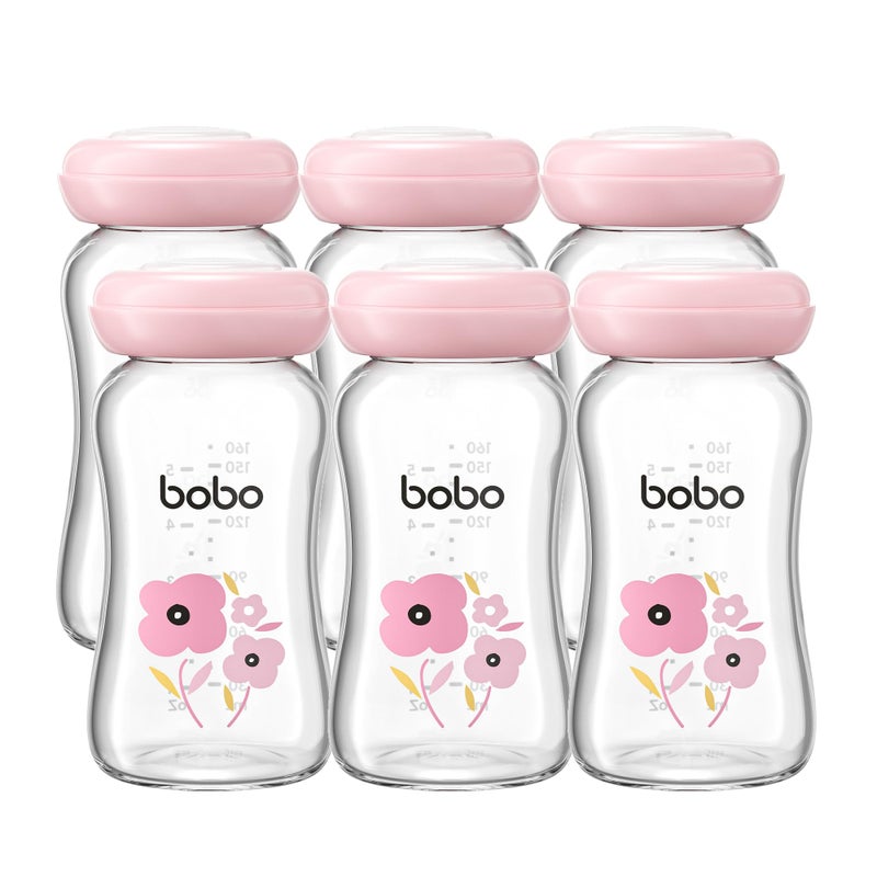 Bobo YOHKOH Glass Breast Milk Storage Bottles - 100% Leak-Proof, BPA-Free Breastmilk Storage Containers, Freezer & Dishwasher Safe, Ideal for Nursing Mothers (Red, 5.4oz (Pack of 6)) - Image 1