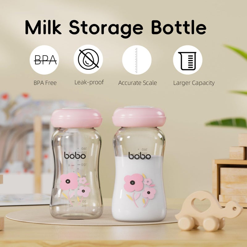 Bobo YOHKOH Glass Breast Milk Storage Bottles - 100% Leak-Proof, BPA-Free Breastmilk Storage Containers, Freezer & Dishwasher Safe, Ideal for Nursing Mothers (Red, 5.4oz (Pack of 6)) - Image 2