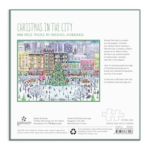 Galison Michael Storrings Christmas in The City Puzzle, 1000 Pieces, 27” x 20” – Difficult Jigsaw Puzzle with Stunning Holiday Artwork – Thick, Sturdy Pieces, Challenging Family Activity - Image 5