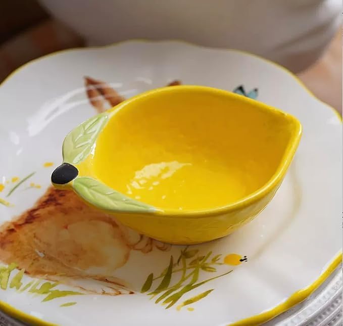 123Arts Ceramic Dessert Bowls Set of 2 Lemon Shape Side Dishes Snack Bowls - Image 3