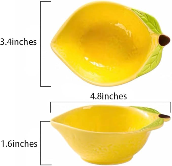 123Arts Ceramic Dessert Bowls Set of 2 Lemon Shape Side Dishes Snack Bowls - Image 2