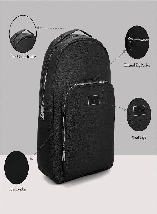 Caprese Uranus Large Faux Leather 16 Inch Laptop Backpack for Women with Adjustable Shoulder Straps & Multiple Compartments | Side Pocket | Perfect for College, Office & Travel (Black) - Image 3