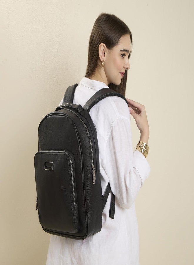 Caprese Uranus Large Faux Leather 16 Inch Laptop Backpack for Women with Adjustable Shoulder Straps & Multiple Compartments | Side Pocket | Perfect for College, Office & Travel (Black) - Image 2