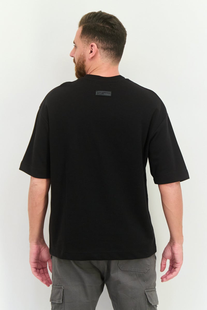 Blank Essentials Men Crew Neck Short Sleeve Brand Logo T-Shirt, Black - Image 2