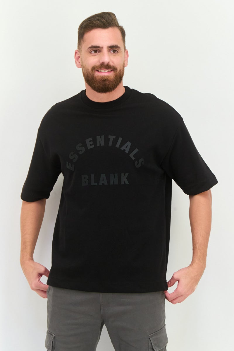 Blank Essentials Men Crew Neck Short Sleeve Brand Logo T-Shirt, Black - Image 1