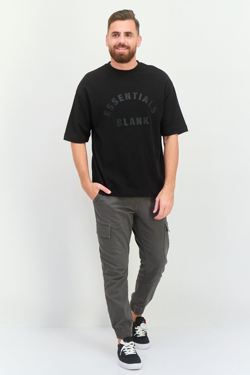Blank Essentials Men Crew Neck Short Sleeve Brand Logo T-Shirt, Black - Image 4