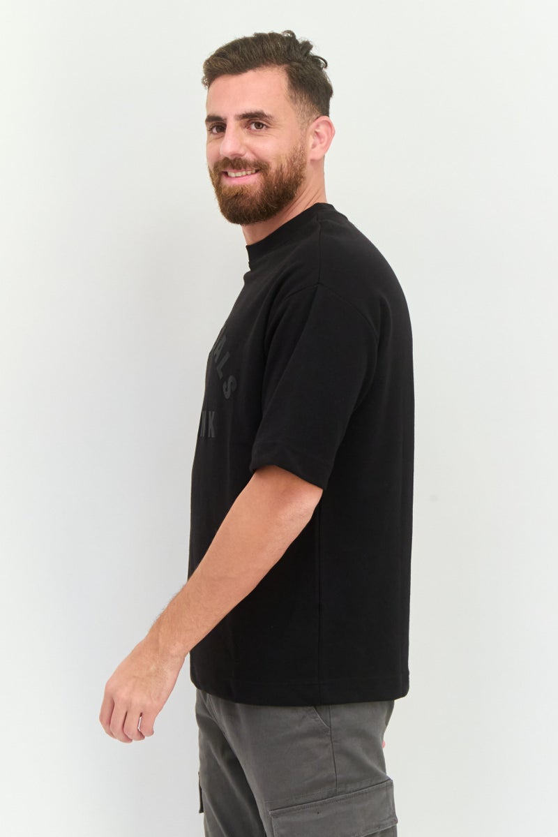 Blank Essentials Men Crew Neck Short Sleeve Brand Logo T-Shirt, Black - Image 3