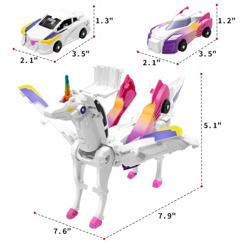Intoypad Unicorn Collision Transforming Cars Toy for Girls Boys 2 Magnetic Cars Transform into Magical Unicorn Collision Transforming Robot Cars Toy Deformation Christmas Birthday Gifts for Kids Pink - Image 5