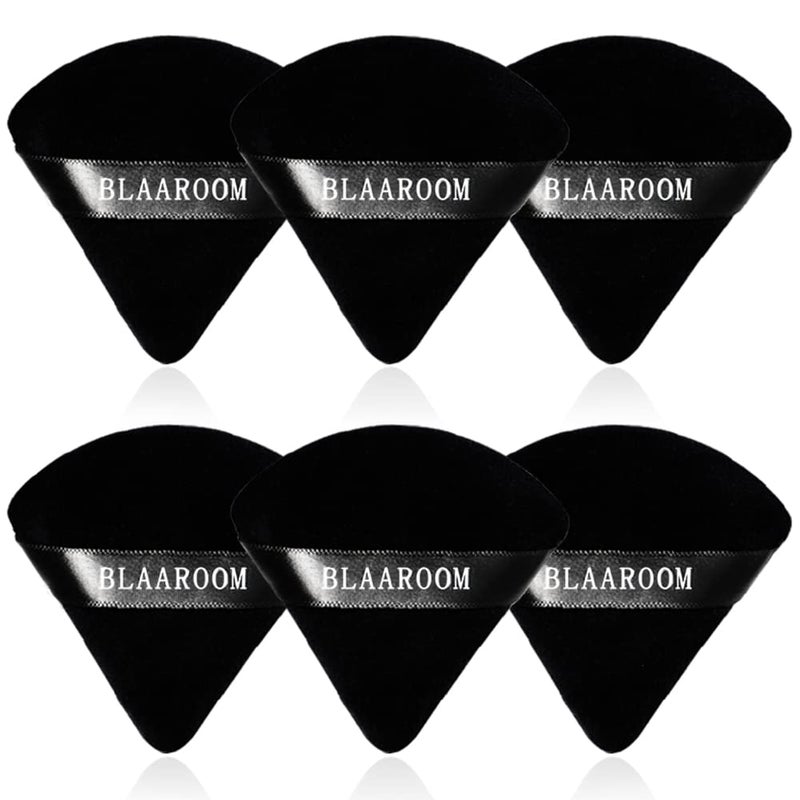 BLAAROOM 6 Pcs Velvet Triangle Powder PuffTriangular Design Makeup Soft Sponge Puff for Face Exquisite Eyes Contouring for Loose Mineral Body Powde Cosmetic Foundation Makeup Tool  Black
