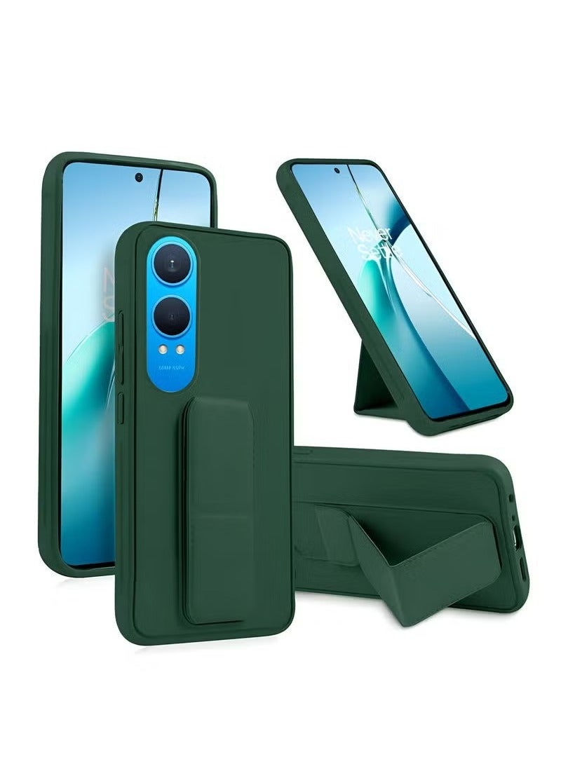 JAJEEK OnePlus Nord CE4 Lite 5G 2024 Case – Foldable Magnetic Kickstand & Wrist Strap Grip, Built-In Iron Plate for Magnetic Mount, Shockproof TPU Back Cover, Stylish Dark Green Finger Grip Case - Image 1