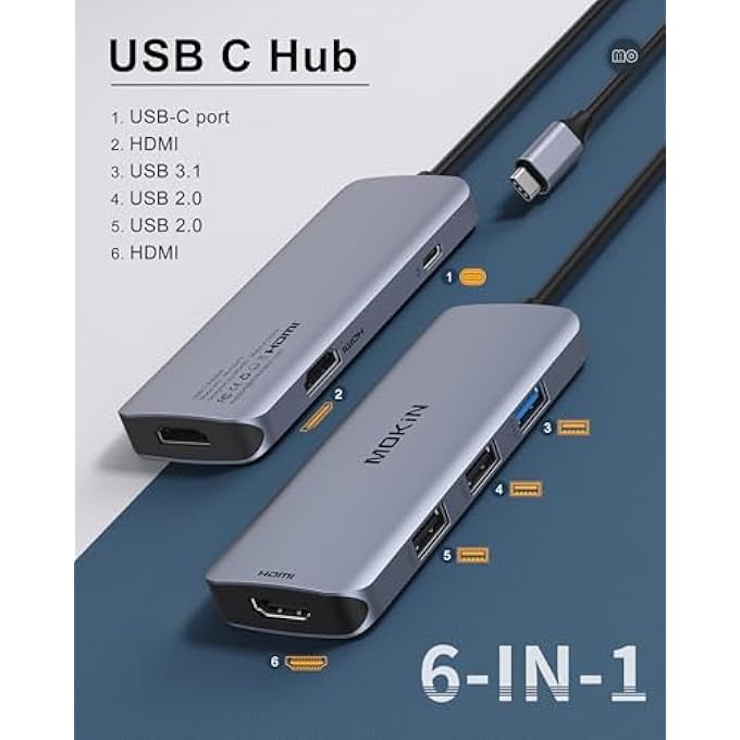 Mokin USB C TO DUAL HDMI ADAPTER USB C DOCKING STATION DUAL HDMI MONITORS FOR WINDOWSUSB C ADAPTER WITH DUAL HDMI3 USB PORTPD PORT COMPATIBLE FOR DELL XPS 13/15 LENOVO YOGAETC - Image 2
