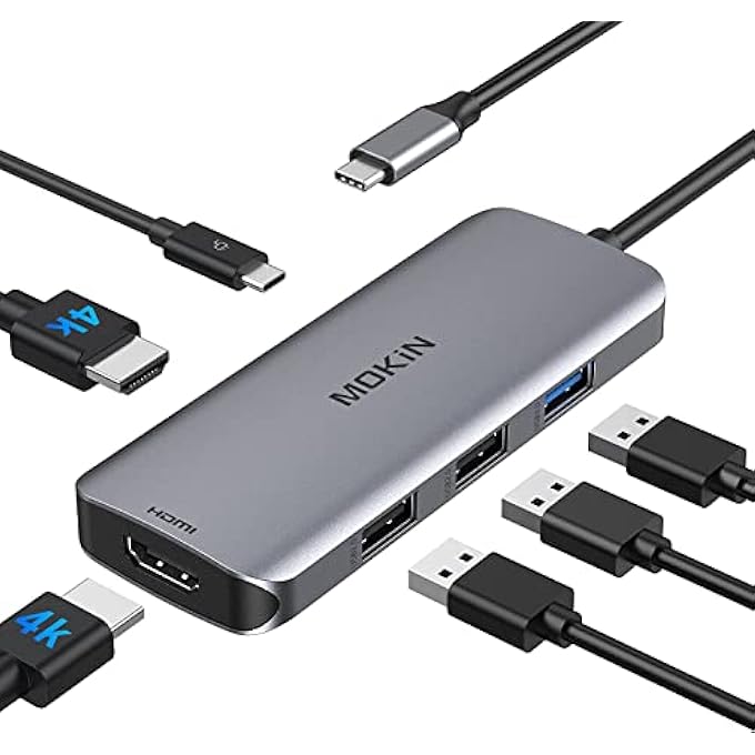 Mokin USB C TO DUAL HDMI ADAPTER USB C DOCKING STATION DUAL HDMI MONITORS FOR WINDOWSUSB C ADAPTER WITH DUAL HDMI3 USB PORTPD PORT COMPATIBLE FOR DELL XPS 13/15 LENOVO YOGAETC - Image 1