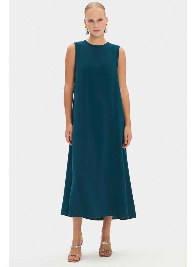 JUNE Women Sleeve Embroidered and Waist Tie Detailed Abaya Teal - Image 5