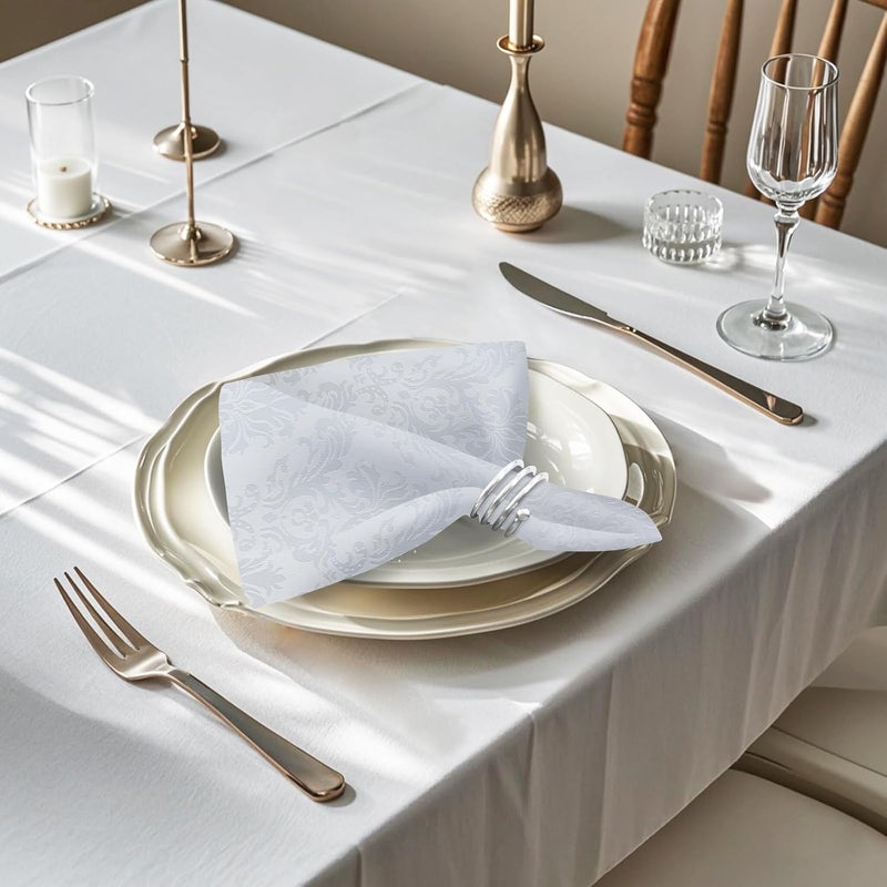 SASTYBALE White Jacquard Square Napkin Damask Wrinkle Resistant Soft Polyester Napkins Fabric Cloth Dinner Napkins for Wedding Winter Holiday Xmas Parties Set of 4 White 20X20 Napkin - Image 3