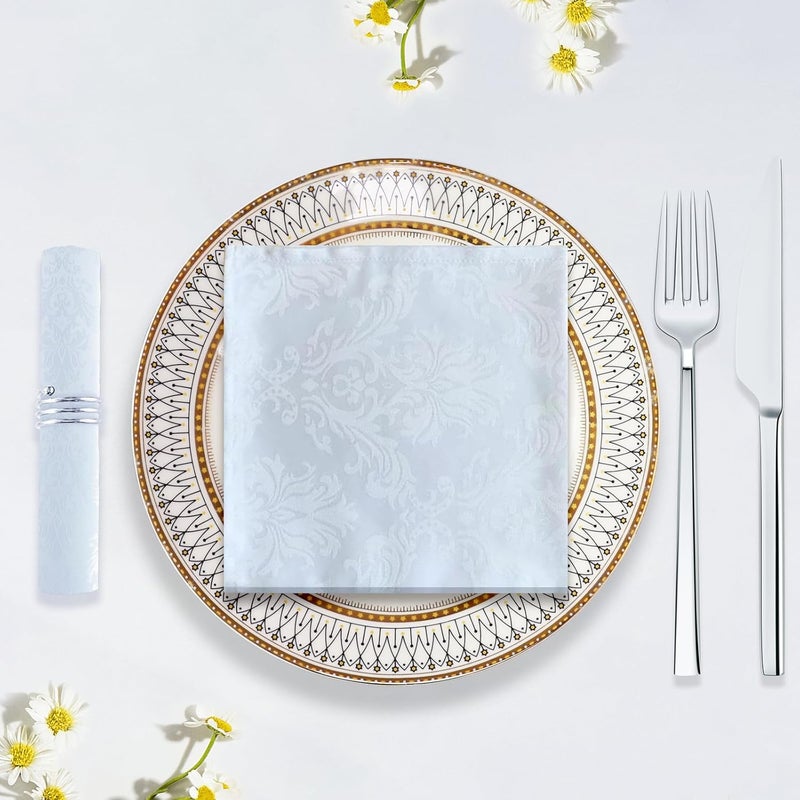 SASTYBALE White Jacquard Square Napkin Damask Wrinkle Resistant Soft Polyester Napkins Fabric Cloth Dinner Napkins for Wedding Winter Holiday Xmas Parties Set of 4 White 20X20 Napkin - Image 2