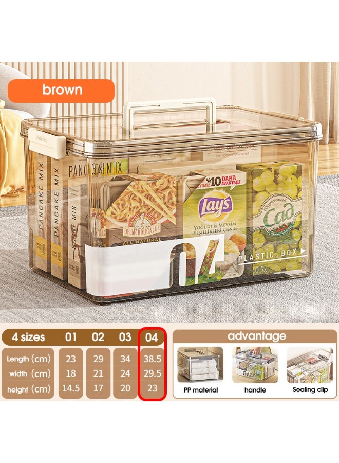 Noon East 1 Pack Large Plastic Versatile Storage Organizer with Lid and Sealing Clip, Organizing Container for Home, Office, 38.5 x 29.5 x 23, Light Brown - Image 2