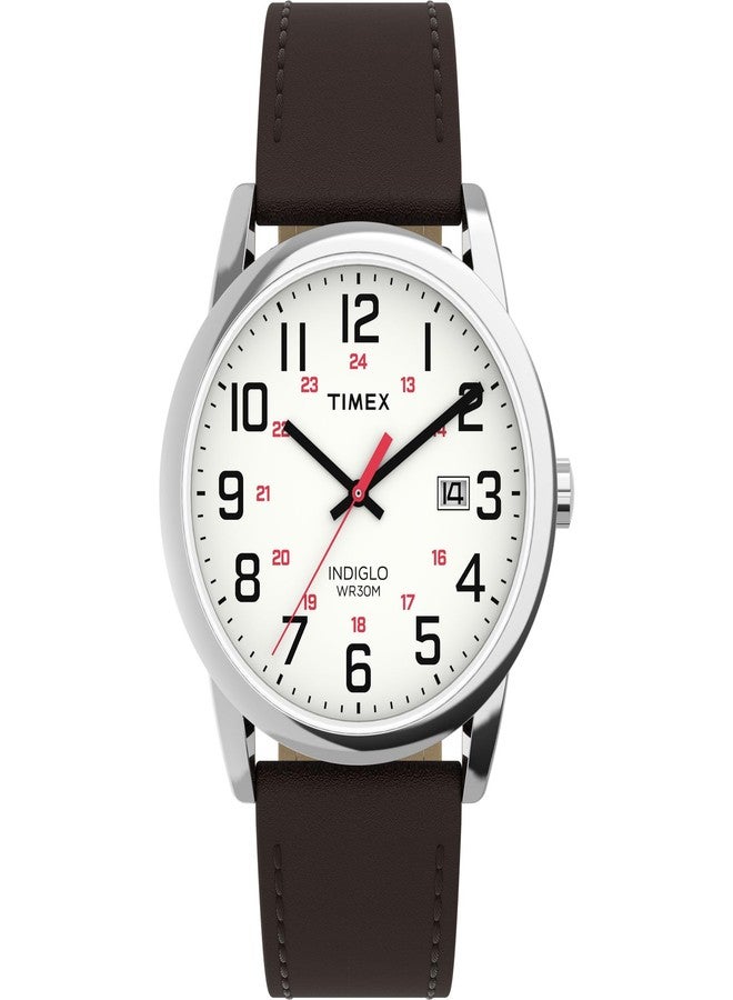 Timex Men's Easy Reader Classic 38mm Watch - Brown Strap White Dial Silver-Tone Case - Image 1