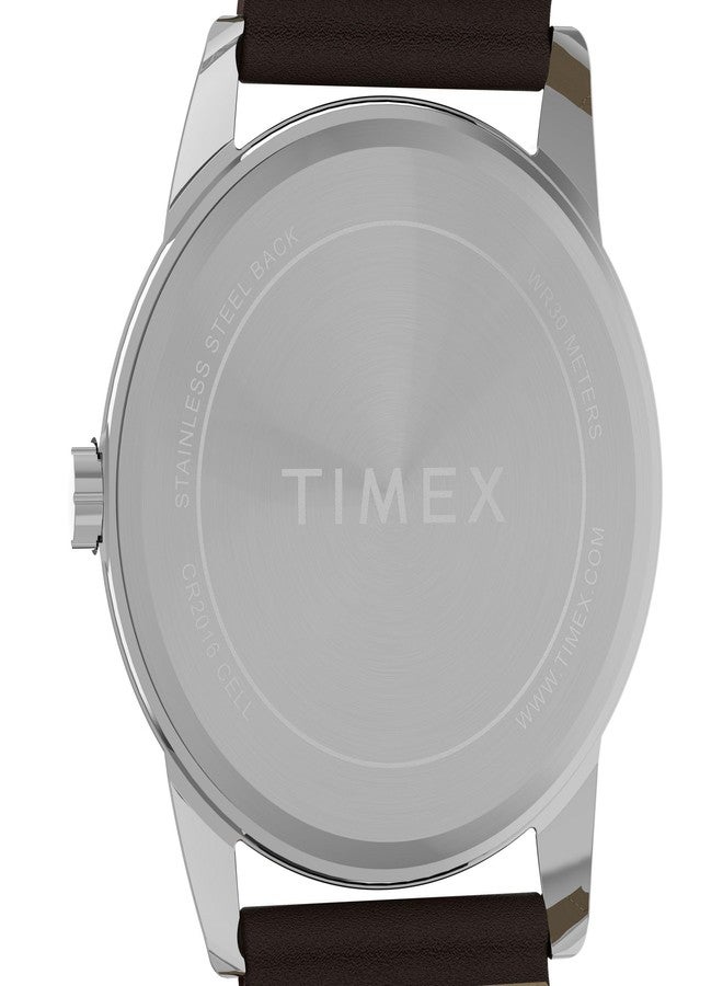 Timex Men's Easy Reader Classic 38mm Watch - Brown Strap White Dial Silver-Tone Case - Image 4