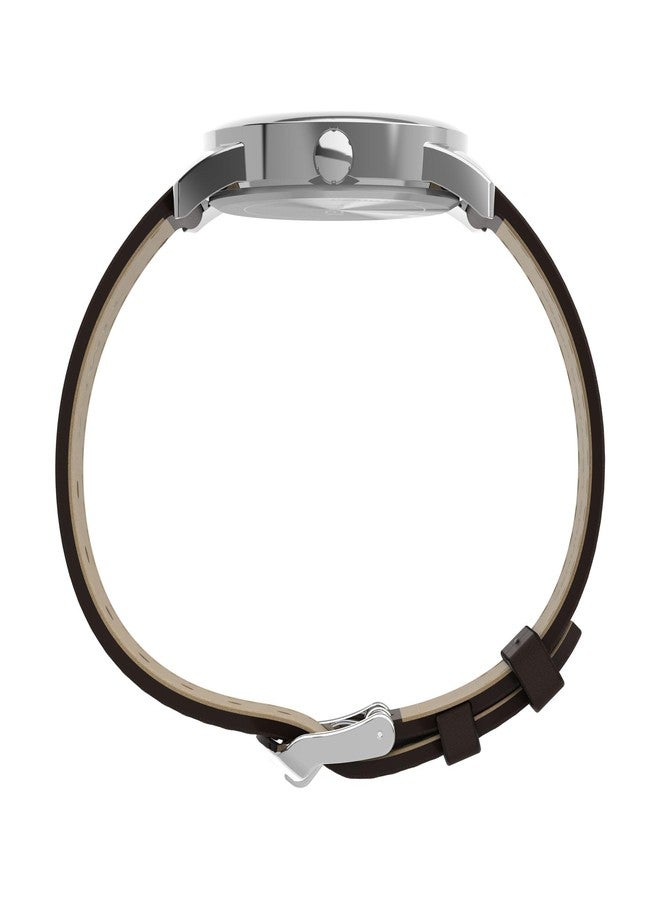 Timex Men's Easy Reader Classic 38mm Watch - Brown Strap White Dial Silver-Tone Case - Image 2