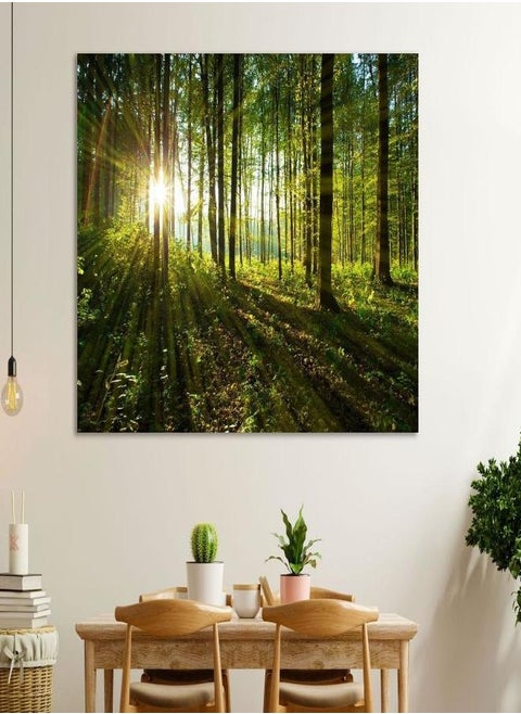 Sunlight Through the Trees Print Art on Canvas, Trees Wall Art, Forest Painting on Canvas, Forest Large Wall Art, Sunny Forest Decor Home