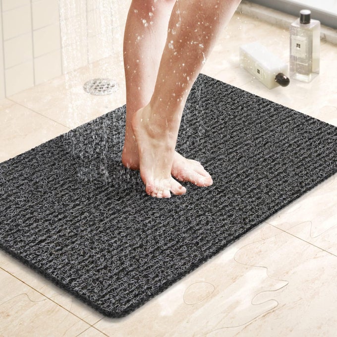 SHOWER MAT BATHTUB MAT24X16 INCH NONSLIP BATH MAT WITH DRAIN QUICK DRYING PVC LOOFAH BATHMAT FOR TUBSHOWERBATHROOM PHTHALATE FREEBLACK
