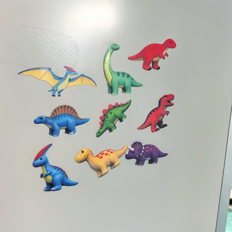 9 Piece Dinosaur Magnetic Stickers Set for Refrigerator Dishwasher Garage Decor - Image 1