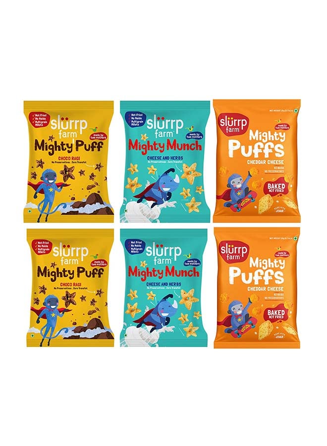 Slurrp Farm وجبات سلايرب فارم مايتي جوار 6 × 20 جرام | جبنة شيدر، شوكولاتة راجي، جبنة وأعشاب | غير مقلية، بدون دقيق أبيض | وجبة خفيفة صحية للأطفال، مناسبة للمدرسة والسفر - Image 1