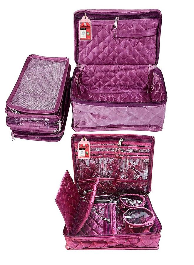 Luces Combo Satin Makeup Pouches Vanity Jewellery Traveling Organizer Storage Box Cosmetic Carry It Along Anywhere Easily For Women Purple - Image 2