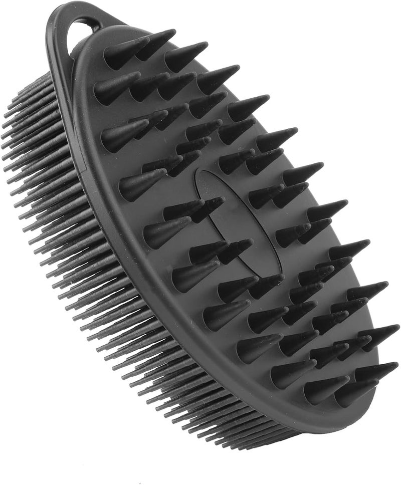 KQNBI Silicone Body Scrubber, Loofah Exfoliating Body Scrubber, Silicone Loofah Shower Body Scrubber 1 Pack, 2 in 1 Body Exfoliator Scrubber with Handle Body Scrub Bath Scrubber Brush for Men Women, Black - Image 1