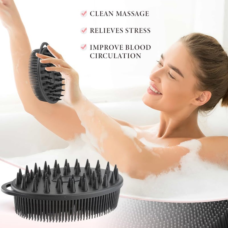 KQNBI Silicone Body Scrubber, Loofah Exfoliating Body Scrubber, Silicone Loofah Shower Body Scrubber 1 Pack, 2 in 1 Body Exfoliator Scrubber with Handle Body Scrub Bath Scrubber Brush for Men Women, Black - Image 2