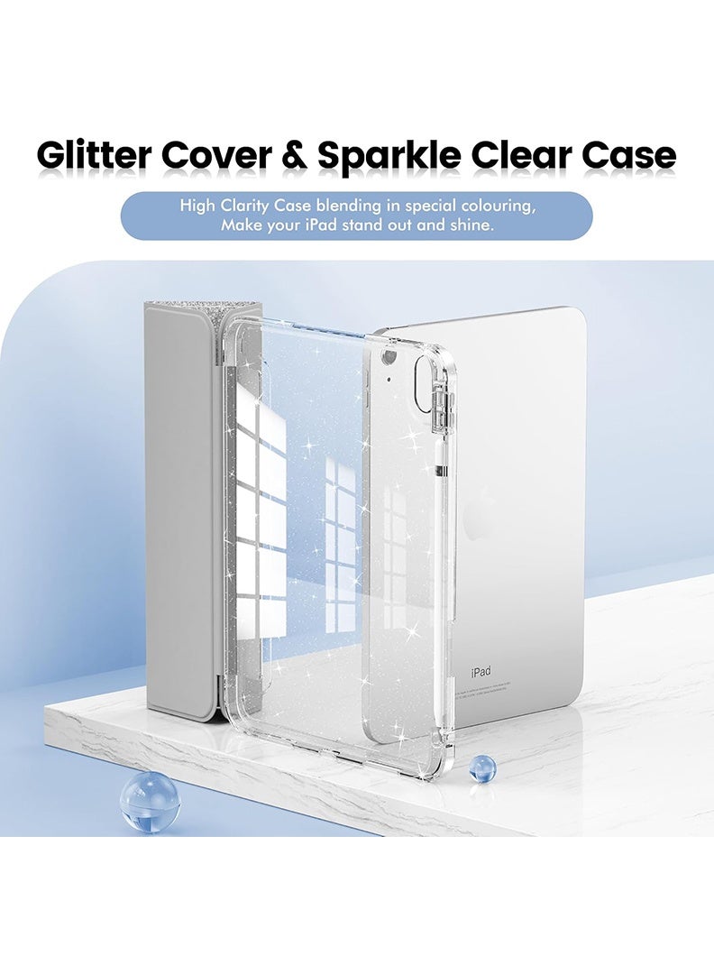 ثيودور جراب لامع لجهاز iPad Air مقاس 11 بوصة (M4 2026/ M3 2025/ M2 2024) غطاء لامع مقاوم للصدمات مع غطاء خلفي شفاف لامع، غطاء نحيف قابل للطي - فضي لامع - Image 2