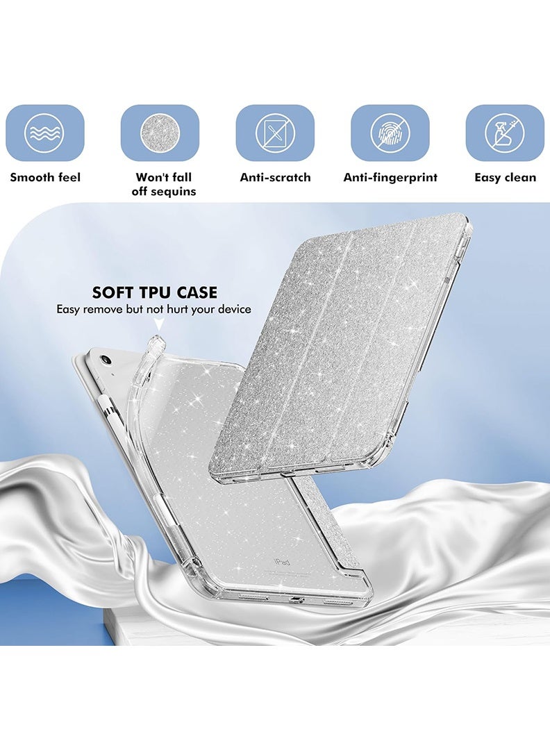 ثيودور جراب لامع لجهاز iPad Air مقاس 11 بوصة (M4 2026/ M3 2025/ M2 2024) غطاء لامع مقاوم للصدمات مع غطاء خلفي شفاف لامع، غطاء نحيف قابل للطي - فضي لامع - Image 3