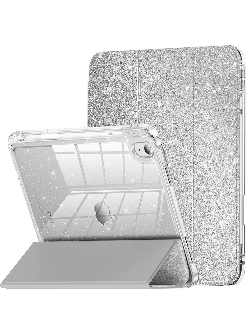 ثيودور جراب لامع لجهاز iPad Air مقاس 11 بوصة (M4 2026/ M3 2025/ M2 2024) غطاء لامع مقاوم للصدمات مع غطاء خلفي شفاف لامع، غطاء نحيف قابل للطي - فضي لامع - Image 1