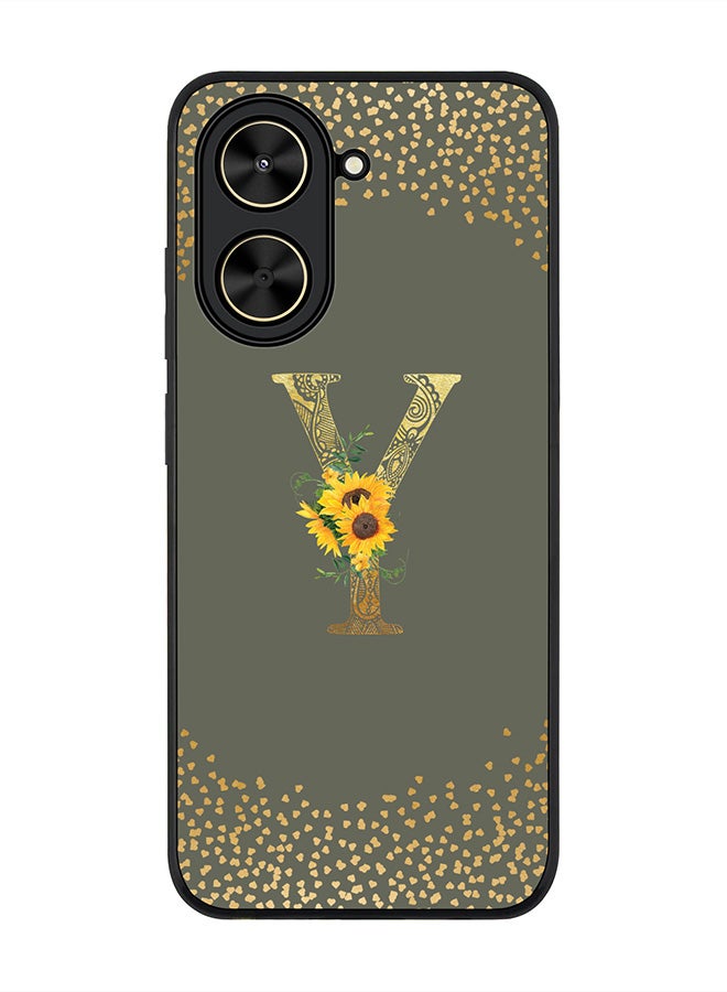 Stylizedd For Xiaomi Poco C71 / Redmi A5 4G Case,Slim fit Camera Protection, Shockproof Thin Phone cover  - Custom Floral Monogram - Y  (Olive Green )