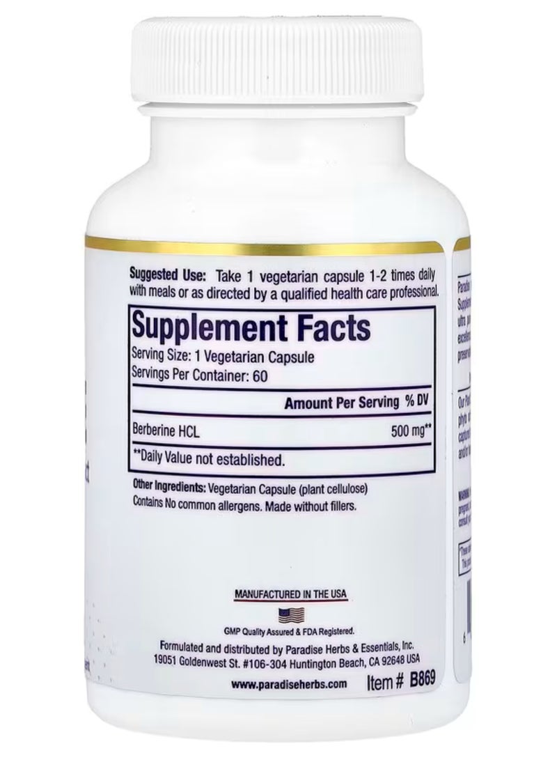 Paradise Paradise Herbs, Berberine , 500 mg, 60 Vegetarian Capsules  - Image 2