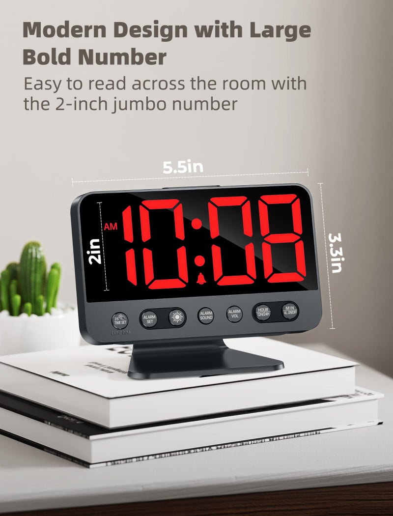Odokee Digital Alarm Clocks for Bedrooms: Large Bold Number 5 Brightness Dimmer - Easy to Read Across The Room - 5 Alarm Sound 8 Night Light - Red - Image 2