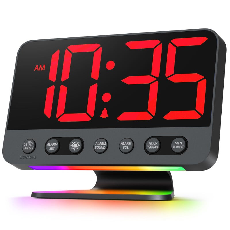 Odokee Digital Alarm Clocks for Bedrooms: Large Bold Number 5 Brightness Dimmer - Easy to Read Across The Room - 5 Alarm Sound 8 Night Light - Red - Image 1