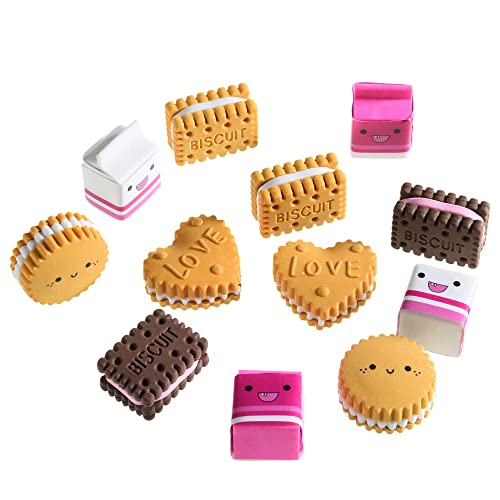 DOMG Cookie Erasers for Kids, 12 Pieces 3D Cute Food Puzzle Mini Biscuit Eraser, Cool Fun Take Apart Desk Pet Erasers for Girls - Image 1
