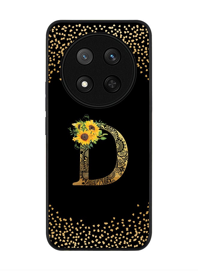 Stylizedd For Honor X9c / Honor Magic7 Lite 5G Case,Slim fit Camera Protection, Shockproof Thin Phone cover  - Custom Floral Monogram - D ( Black )  - Image 1